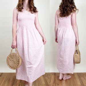 Vintage Handmade Smocked Midi Maxi Dress Lace Tomato Girl Cottagcore Barbiecore